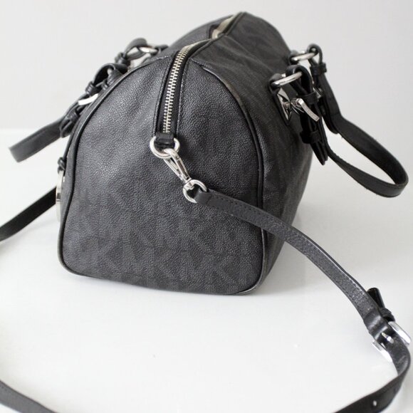 Michael Kors Grayson Medium Satchel Black Signature MK Monogram Logo Handbag - Picture 7 of 15